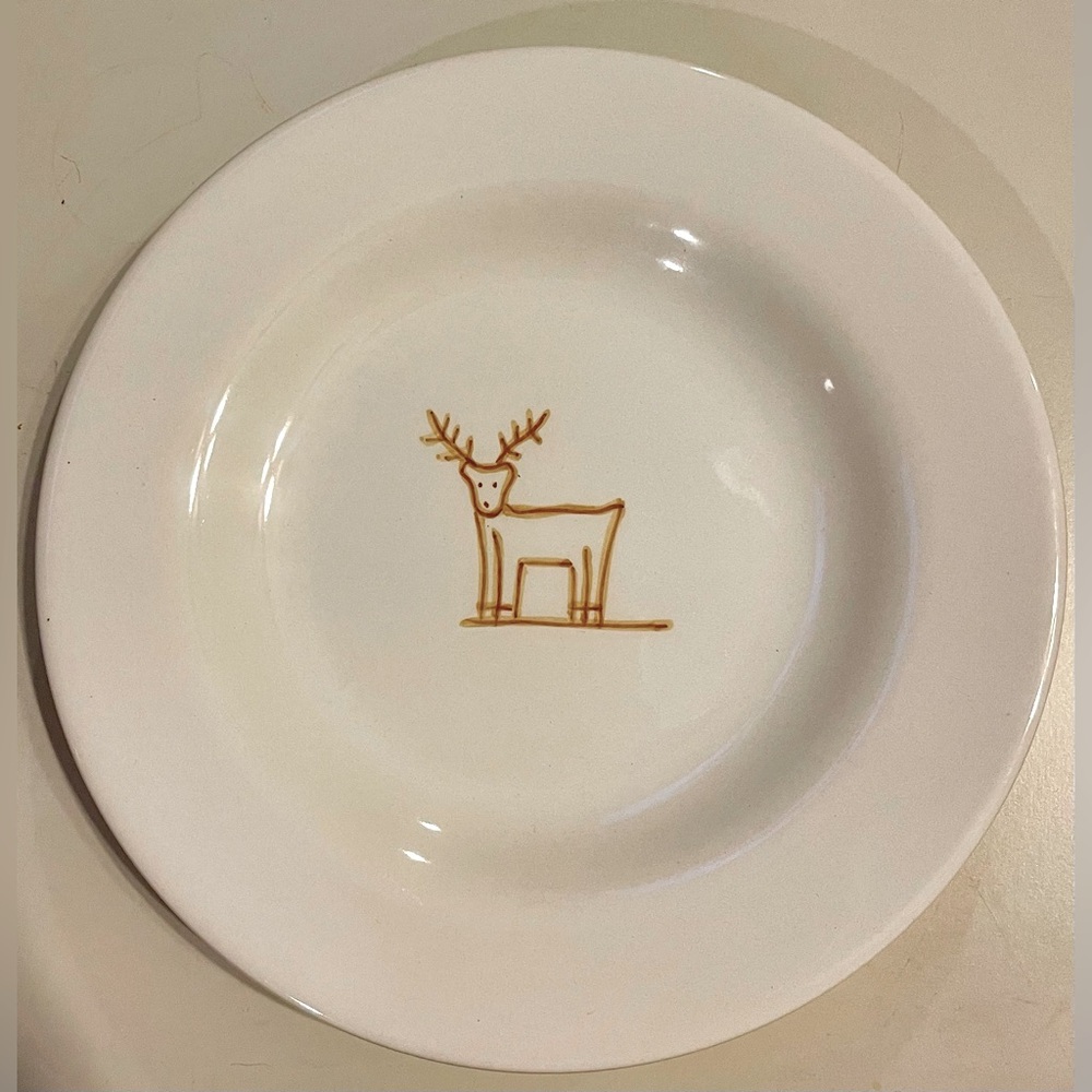 Pottery Barn Reindeer plate Christmas replacement brown white